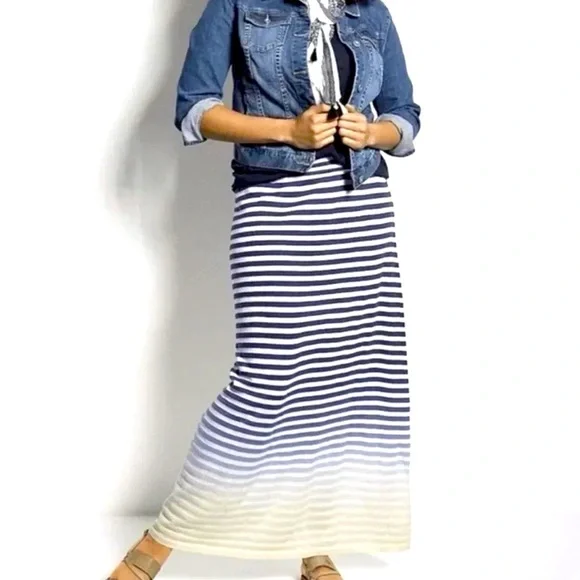 Lane Bryant | Women's Ombre Blue Maxi Skirt Pull-On Striped Long Knit Size 18/20 - Picture 1 of 5